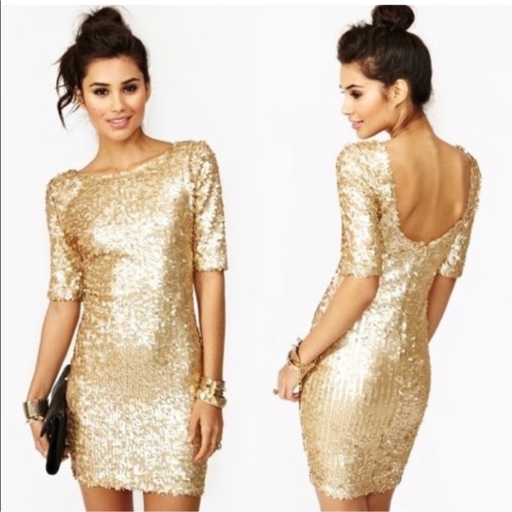 NWT-Ark & Co Women's Gold Sequin Dress (sz small)